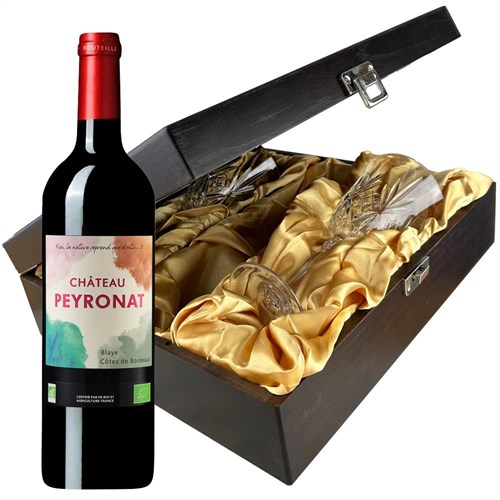 Chateau Peyronat Blaye Cotes de Bordeaux 75cl Red Wine And Glasses In Luxury Presentation Box